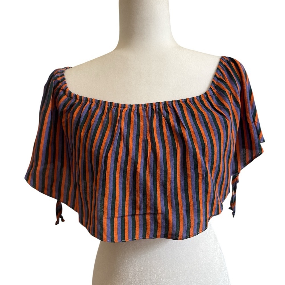 Olivaceous Off Shoulder Striped Crop Top